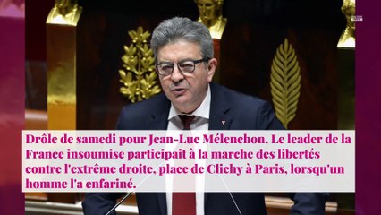 Jean-Luc Mélenchon enfariné pendant une manifestation contre l'extrême-droite