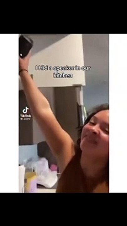 She hid a speaker in their kitchen - watch till the end