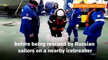 Sailors rescue dog from cracking Arctic ice