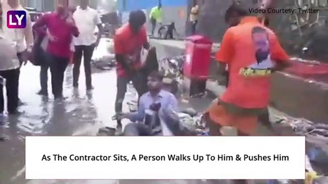 Shiv Sena MLA Dilip Lande Dumps Garbage On Contractor In Charge Of Cleaning Drains After Waterlogging Incident In Mumbai