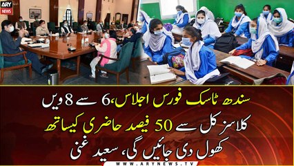 Classes from 6th to 8th will be opened from tomorrow with 50% of attendance, Saeed Ghani