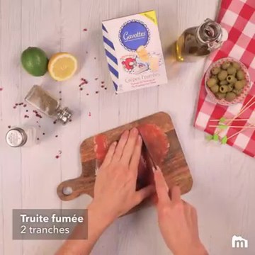 Cuillère apéritive crème de courgette, truite fumée et Crêpes Fourrées Gavottes® au fromage La Vache
