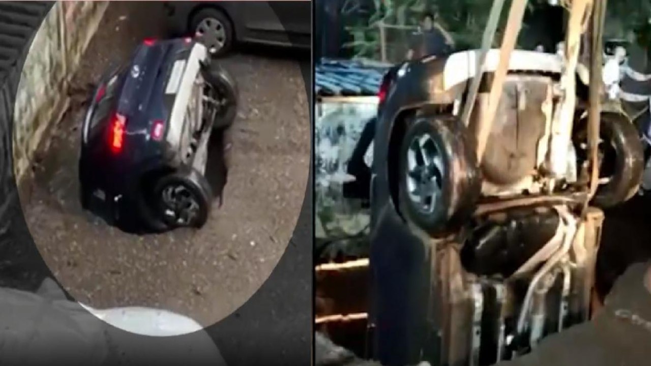 Mumbai: Car disappeared in sinkhole, recovered