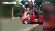 Rombongan Moge Kecelakaan Sampai Motor Naik ke Atas Mobil