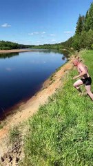 Man Barely Makes Leap into Dirty Pond
