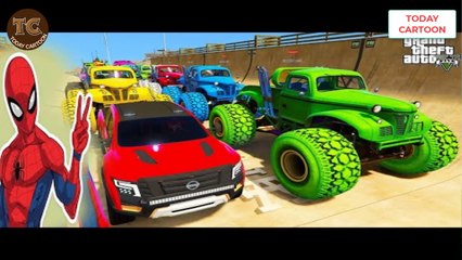 SPIDERMAN CARS Monster Trucks Mega Rampa Challenge ! SUPERHERO HULK Iron Man Gok