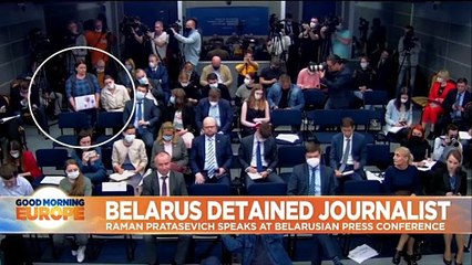 Belarusian journalist arrested off flight was 'hostage' at press conference