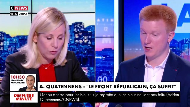 Violent accrochage ce matin entre Adrien Quatennens et Laurence Ferrari : Je ne vous laisserai pas dire ça, vous insultez le travail de toute une rédaction