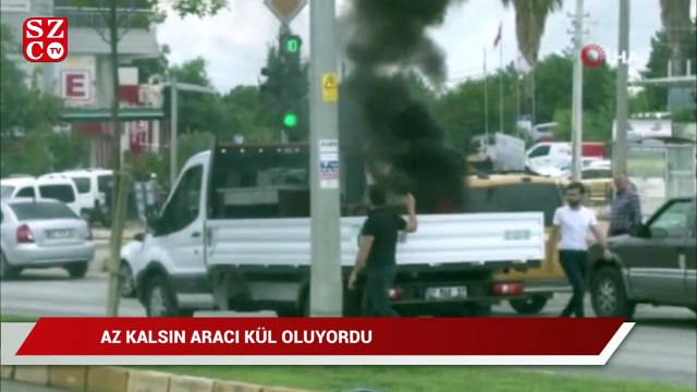 Kamyonetin kasasında taşınan mangaldaki kömürler az kalsın aracı kül ediyordu