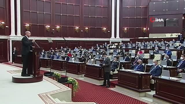 Son Dakika | Cumhurbaşkanı Recep Tayyip Erdoğan, Azerbaycan Milli Meclisi'nde yaptığı konuşmada, Zalimin zulmünün ebedi olmadığı, bir gün mutlaka hakkın,...