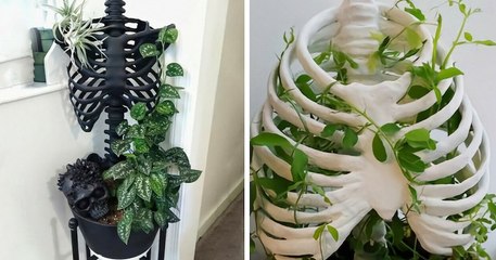 Ce squelette en plastique est parfait pour décorer les pots de fleurs