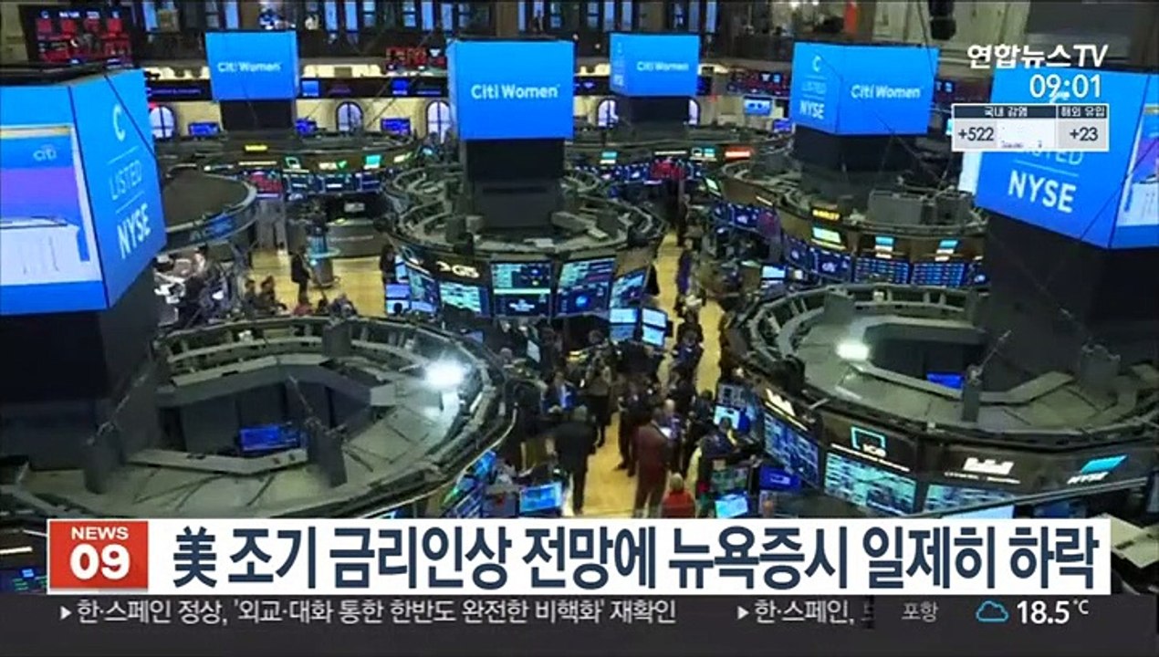 미 조기 금리인상 전망에 뉴욕증시 하락 마감