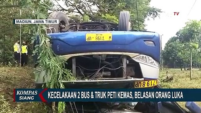 Dua Bus AKAP Tabrakan dengan Truk Peti Kemas, Belasan Penumpang Bus Terluka