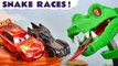 Disney Cars Lightning McQueen in Snake Races with Hot Wheels Marvel and the Funlings in this Stop Motion Toys Episode Race Video for Kids by  Kid Friendly Family Channel Toy Trains 4U