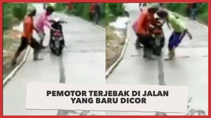 Viral Pemotor Terjebak di Jalan yang Baru Dicor, Hampir Jadi Tumbal Proyek