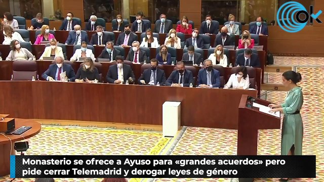 Monasterio se ofrece a Ayuso para «grandes acuerdos» pero pide cerrar Telemadrid y derogar leyes de género