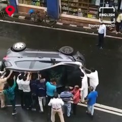 Viral Video Shows Mumbaikars Putting An Overturned Car Back On Its Wheels
