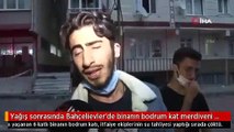 Yağış sonrasında Bahçelievler'de binanın bodrum kat merdiveni çöktü