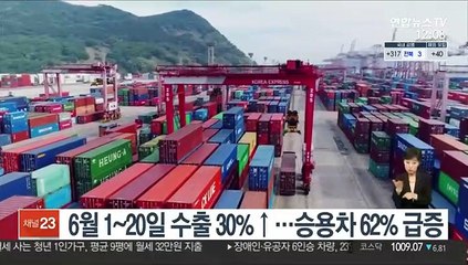 6월 1~20일 수출 30%↑…승용차 62% 급증