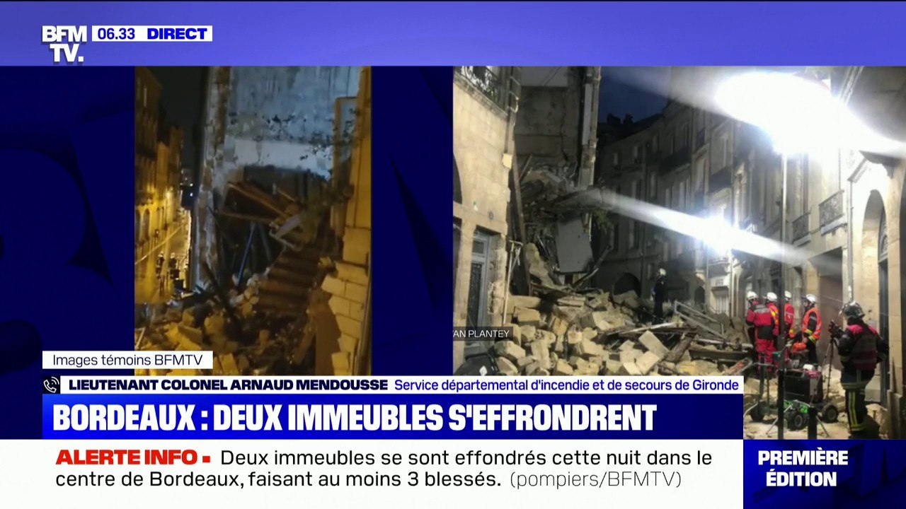 Effondrement de deux immeubles à Bordeaux: parmi les neuf habitants, "un est très gravement blessé", d'après le SDIS de Gironde