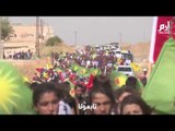 أكراد سوريا يتظاهرون في مدينة رأس العين على الحدود التركية رفضا لتهديدات أردوغان
