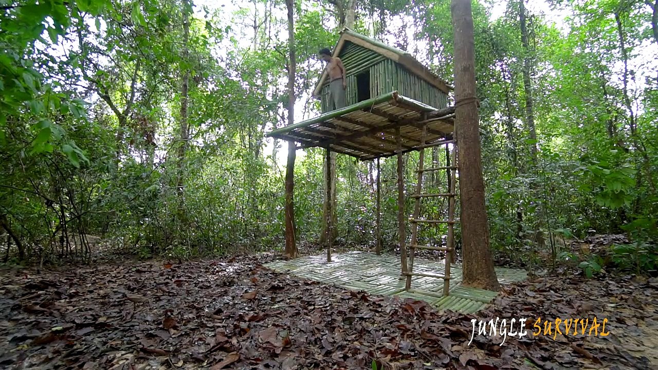 Build The Most Amazing Bamboo Villa Home Heated Swimming Pool And Water Slide In The Jungle