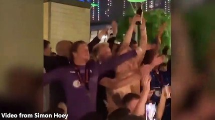 Pools keeper Ben Killip in Millennium Square, Bristol, with the fans