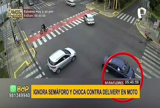 Miraflores: cámara capta violento choque entre auto y repartidor en moto