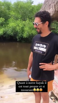 Sandra et Tomer Sisley embarquent dasn des kayaks de fortune.