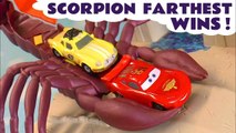 Hot Wheels Scorpion Funlings Race Farthest Wins with Disney Cars Lightning McQueen versus Marvel Avengers and PJ Masks in this Family Friendly Video for Kids from Kid Friendly Family Channel Toy Trains 4U