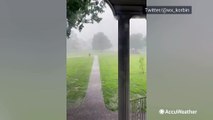 Front yard drenched by flooding rain in Arkansas