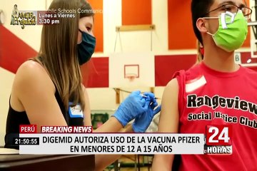 Digemid autoriza uso de vacuna Pfizer en adolescentes de 12 a 15 años en Perú