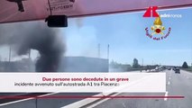 Incidente sull'A1, autocisterna prende fuoco: 2 morti