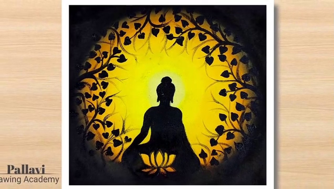 Lord Budda painting step by step with Poster color_ Easy Budda drawing _Pallavi Drawing Academy