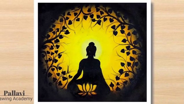 Lord Budda painting step by step with Poster color_ Easy Budda drawing _Pallavi Drawing Academy