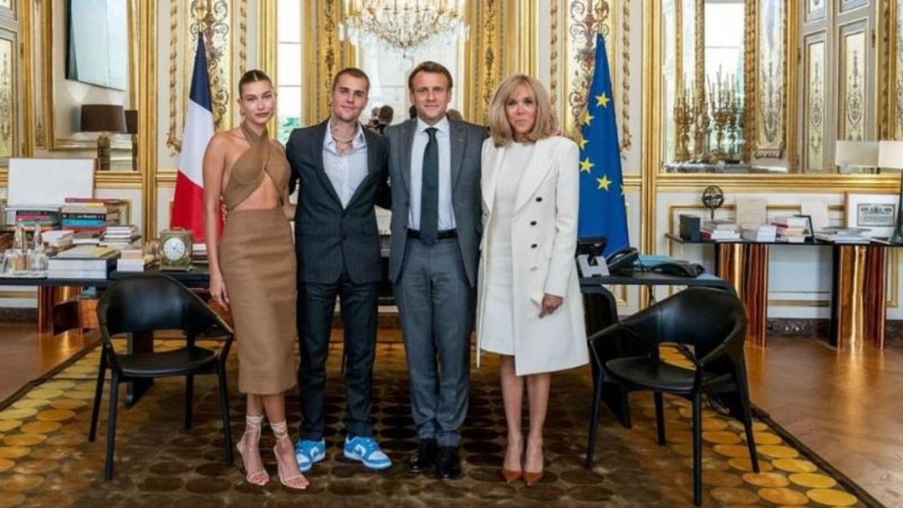 Justin and Hailey Bieber Meet With French President Macron in Paris