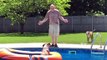 EPIC FAIL - Dog Jumps on Pool Foat, Owner Falls In