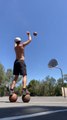 Guy Shows Impressive Skill By Balancing On Basketballs And Making Perfect Shots