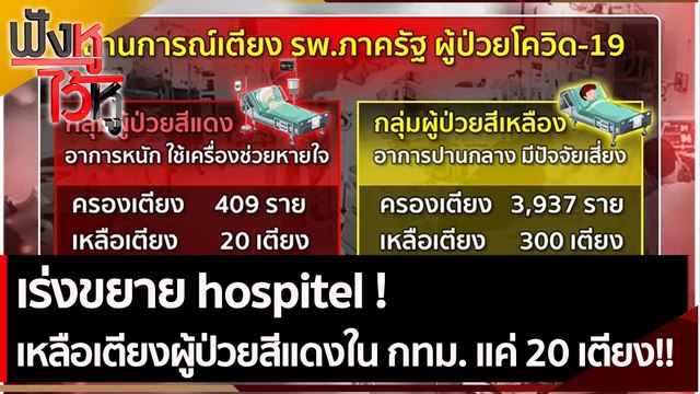 เร่งขยาย hospitel ! เหลือเตียงกลุ่มผู้ป่วยสีแดงใน กทม. แค่ 20 เตียง!! | ฟังหูไว้หู (22 มิ.ย. 64)