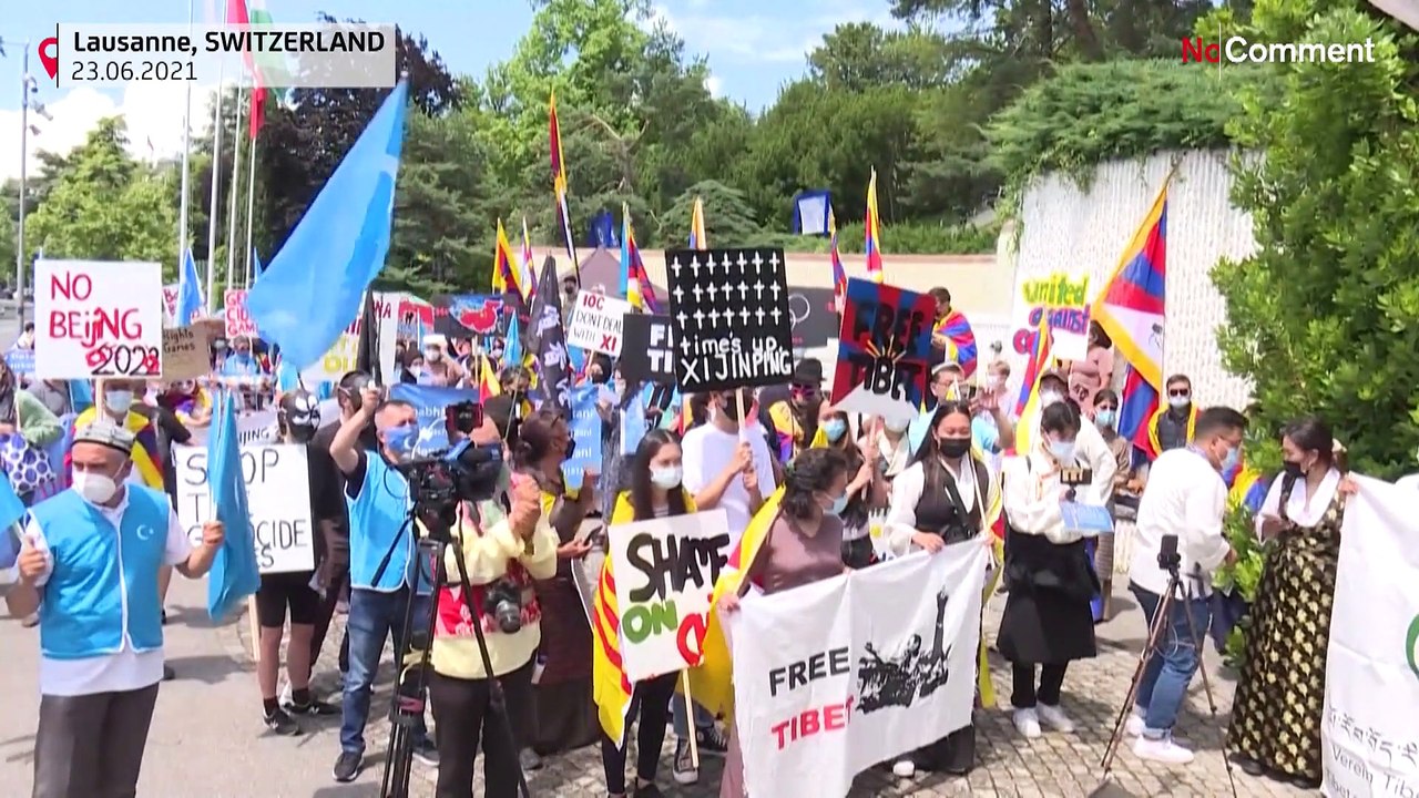 Dozens of Uighurs, Tibetans protest the Beijing 2022 Winter Olympics