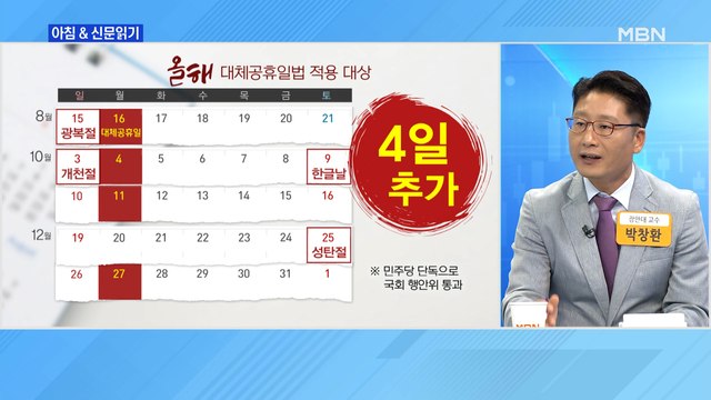 신문브리핑4 '대체공휴일 확대 광복절부터 적용' 법안 상임위 통과 외 주요기사
