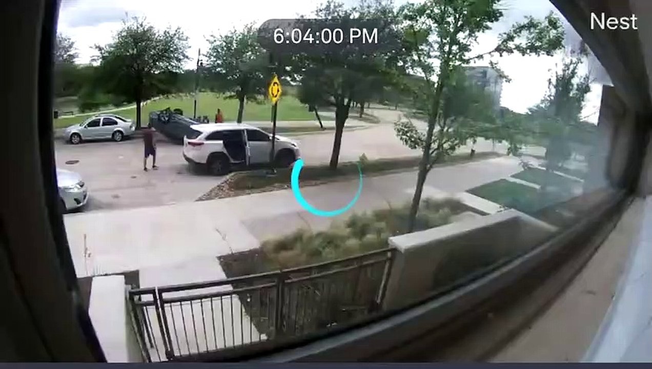 Sedan Tips Over After Bumping Parked SUV