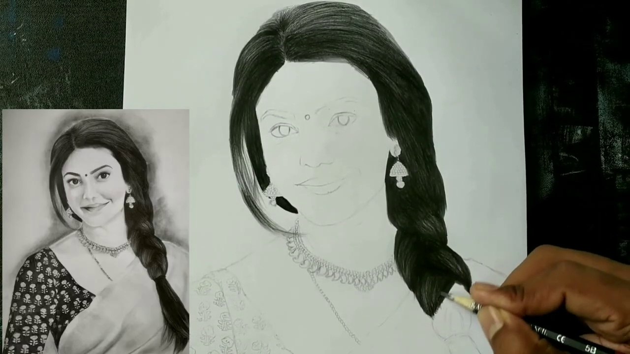 Kajal Aggarwal pencil drawing part 1 || how to draw hairs || hairs drawing tutorial ||drawing of Kajal Agarwal