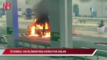 İstanbul Havalimanı'nda korkutan anlar: Vip araç hem patladı hem de alev alev yandı