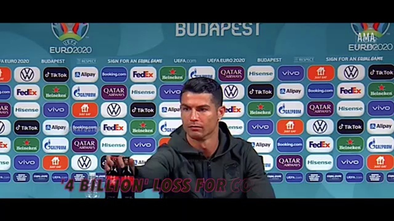 Cristiano Ronaldo  reaction to seeing Coca Cola  4 billion loss  bottles at a press conference   4K  Trading video