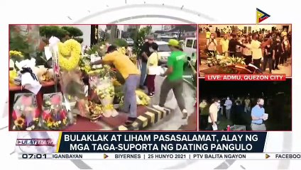 Supporters ni Dating Pres. Noynoy Aquino, patuloy ang dagsa sa Times Street, QC.; Bulaklak at liham pasasalamat, alay ng mga taga-suporta ng dating pangulo
