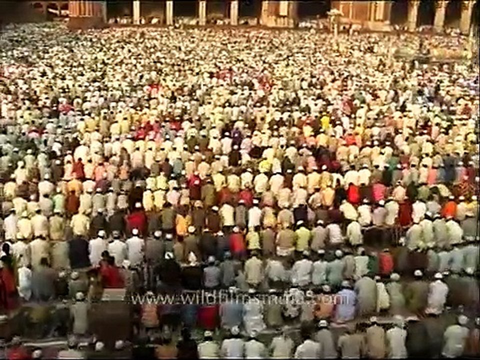 Muslim men pray at Jama Masjid, Old Delhi