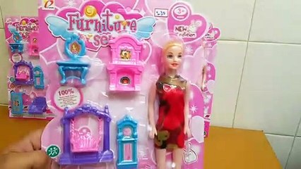 Unboxing and Review of furniture play set with doll for kids gift