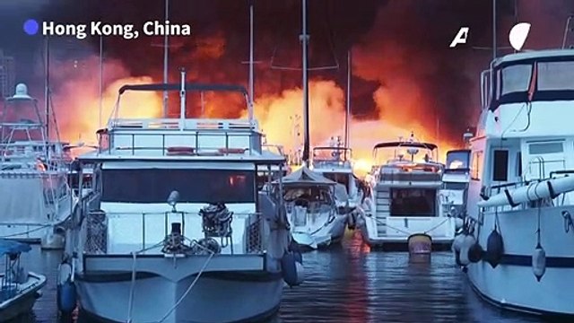 Huge blaze engulfs Hong Kong typhoon shelter