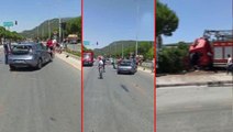 Marmaris'te aksilik üstüne aksilik! Yangını söndürmeye giden itfaiye de kaza yaptı